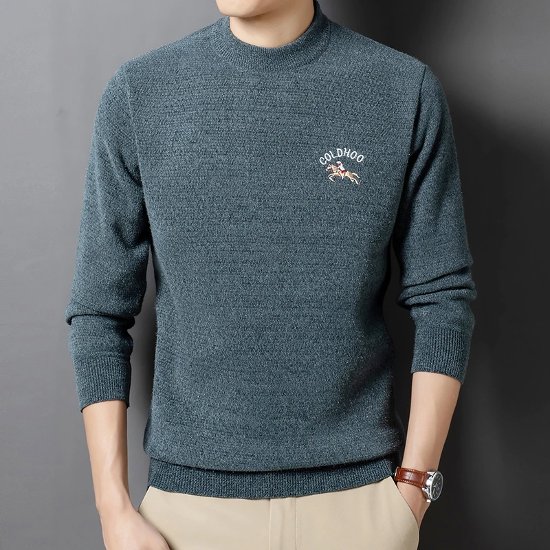 

2025 New Ferret Sweater Men's Winter Warm Round Neck Men's Plush Thick Wool Knitted Base Sweater