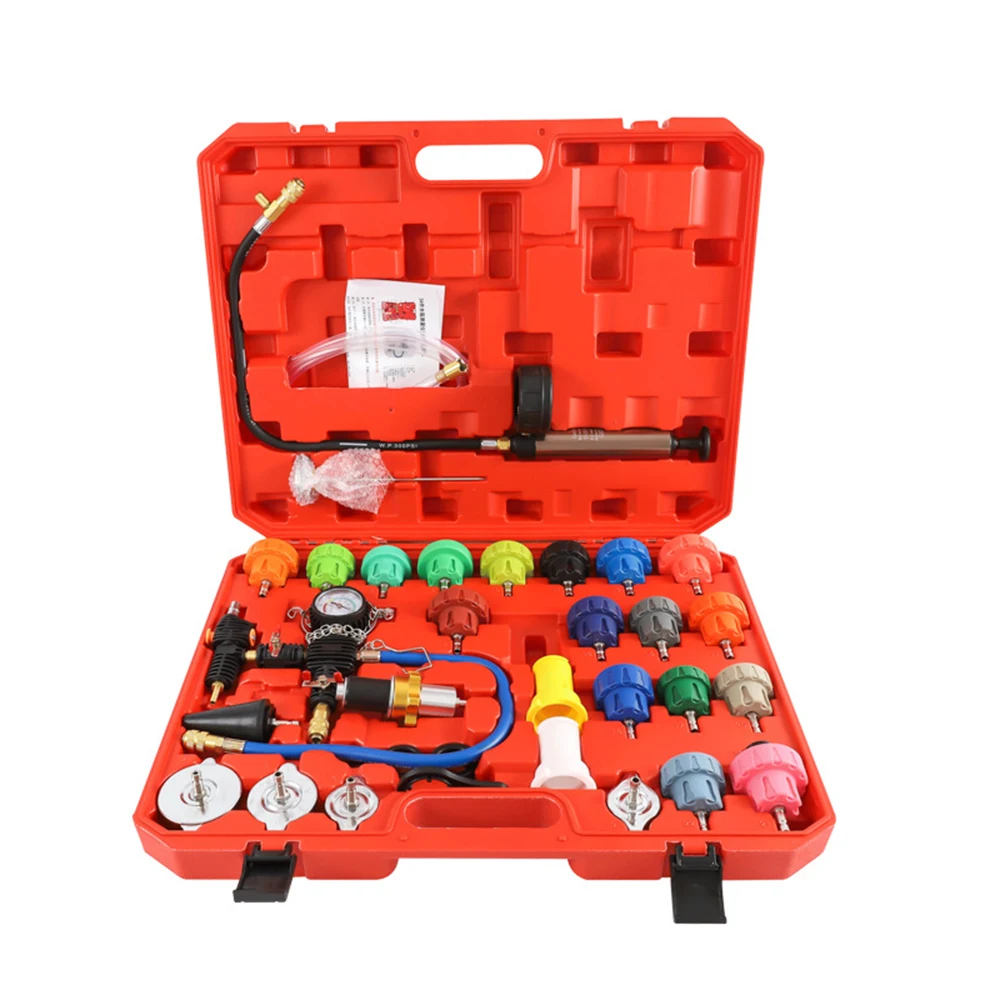 34 Pcs Automotive Cooling System Tester Kit Color Water Tank Leak Detector Pump Gauge Adapter Heat Sink Pressure Tester