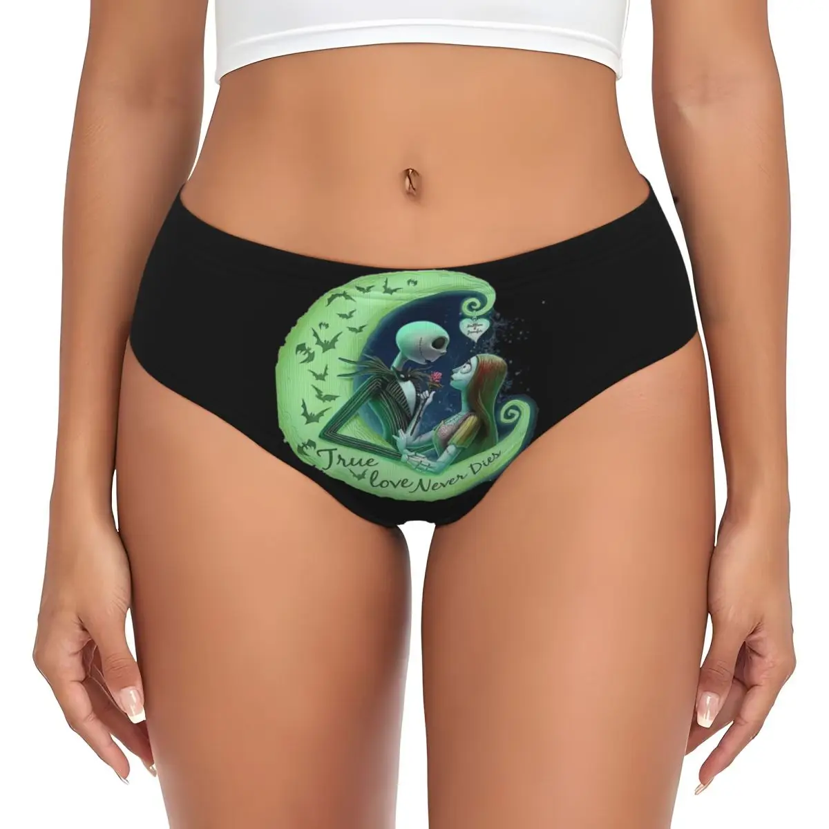 Braguitas transpirables para mujer con diseño de Jack Skellington y Sally de Pesadilla Antes de Navidad