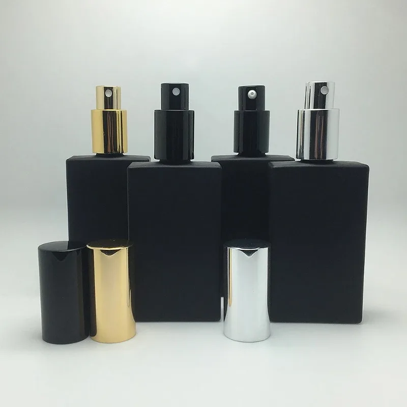 10pcs/lot Matt Black 50ml Glass Perfume Botte with Gold/Silver/Black Sprayer Atomizer Cover Empty Lotion/Emulsion Sub bottling