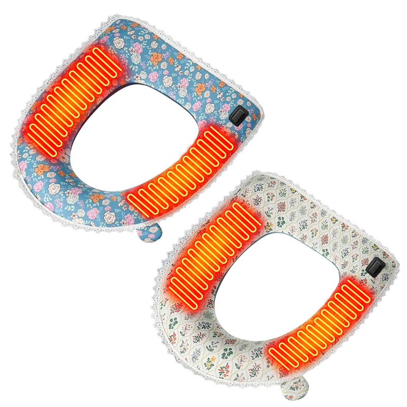 

Heated Toilet Cushion Cover Small Fresh Floral Heating Toliet Seat Pad Hip Warmer Three Temperature & Time Adjustable