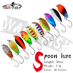 WALK FISH 금속 미끼 싱글 후크 인공 미끼, 낚시 루어 스푼, 스팽글 미끼, 송어 미끼 스푼, 2.5g, 30mm, 10 개, 신제품