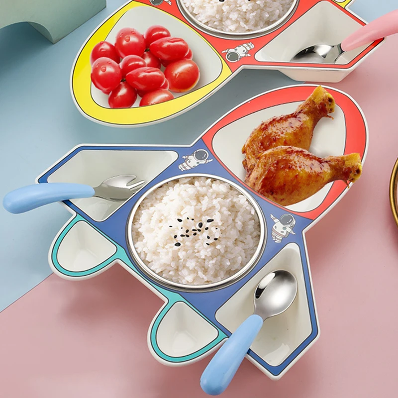 

Baby Bowls Plates Spoons Forks 304 Stainless Steel Feeding Tableware for Baby Dishes Kids Dinnerware Cartoon Plane Feeding Bowl