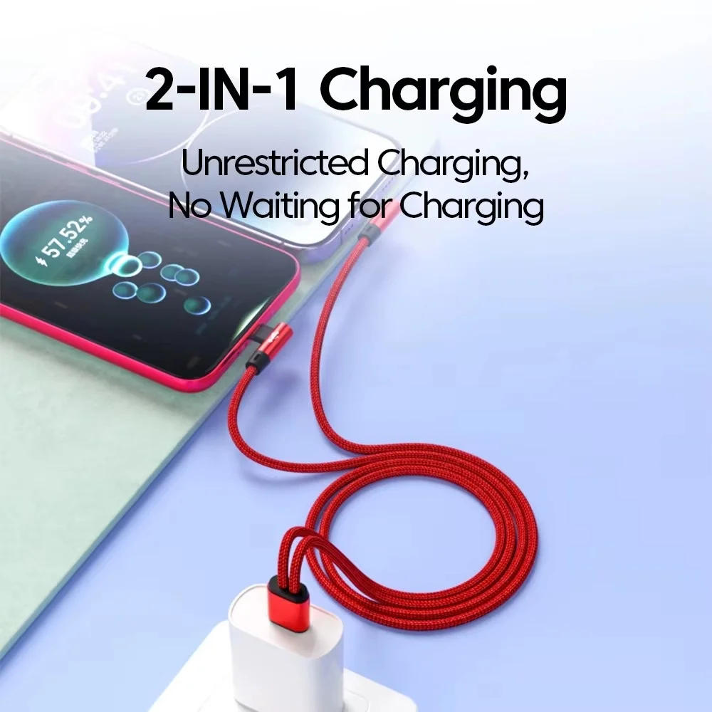 90°  Elbow 2-in-1 data cable fast charging cable is suitable for Apple Huawei mobile phone cable