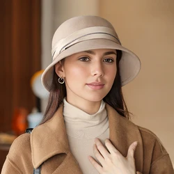 Hat Women's Autumn/Winter Wool Fisherman Hat Fashionable and Minimalist Bowl Hat British Retro Japanese Style Show Face Small Ou