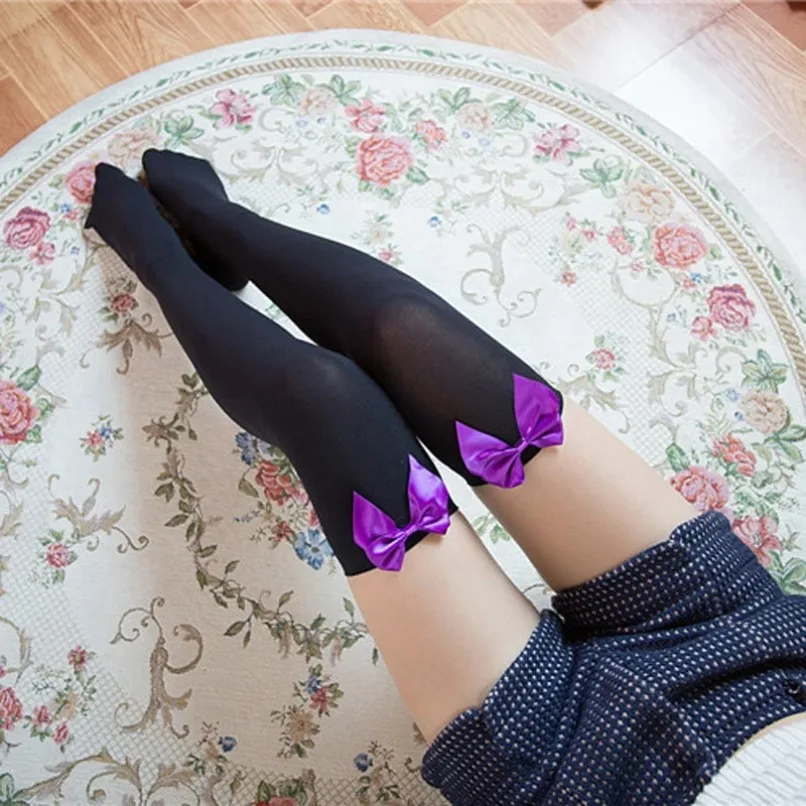 Long Over Above Knee Socks Womens Thigh High Stockings Ladies Girls Black White Pink Bow Knot Cosplay Lolita Harajuku Y2k Kawaii