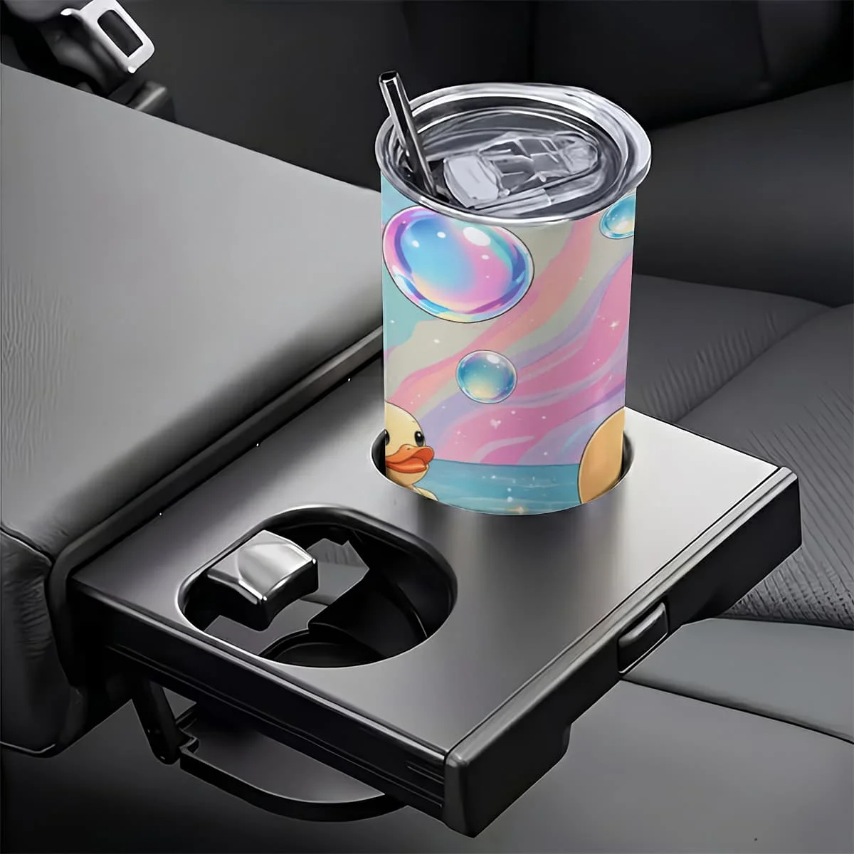 1pc 20Oz Cute Yellow Rubber Ducks Swimming in Blue Water with Colorful Bubbles And Sparkles Pattern Stainless Steel Insulated Tumblers Coffee Office Travel Mug with Lid Cup Daily Use Leakproof And Bpa Free Keep Drink Hot And Cold Ideal Gift for view 5