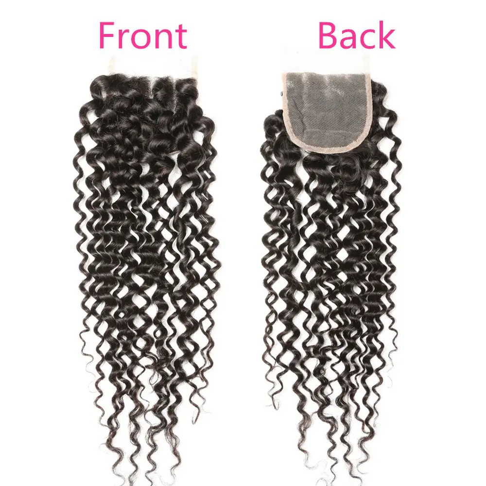موجة المياه الدانتيل إغلاق 8-22 بوصة شعر مجعد طبيعي كتلة شعر بشري حقيقي 4x4 إغلاق أمامي شفاف الشعر البشري للنساء
