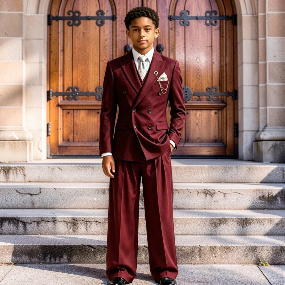 2 Pieces Luxury Modern Slim Kids Fashion Suit for Child Double Breasted Wedding Boy Tuxedo with Wide Leg Pants Formal Wear