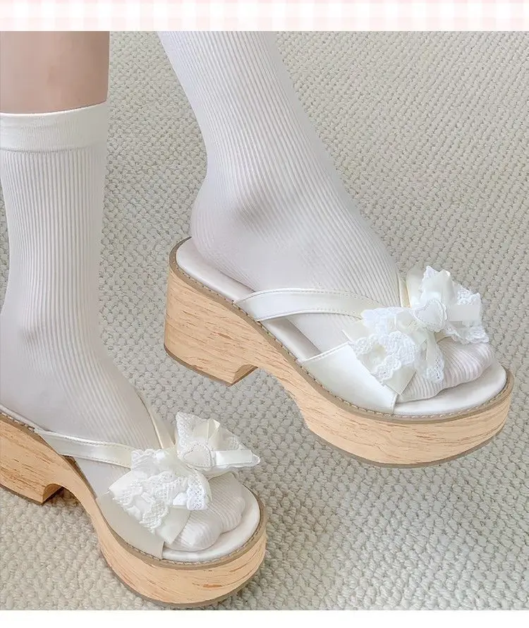 

Lolita Japanese Sandals Shoes Platform Heightening Kawaii Bow Platform Version Clogs Shoes Girls Cos Sandals for Women Original