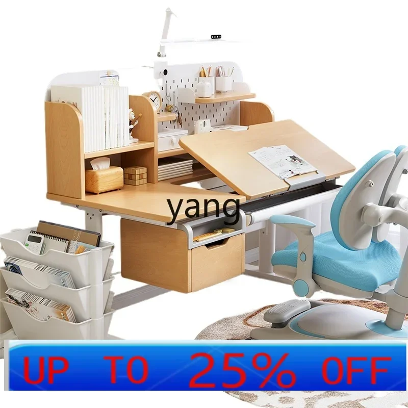 

LMM study table household writing solid wood lifting desk multi-functional table and chair set