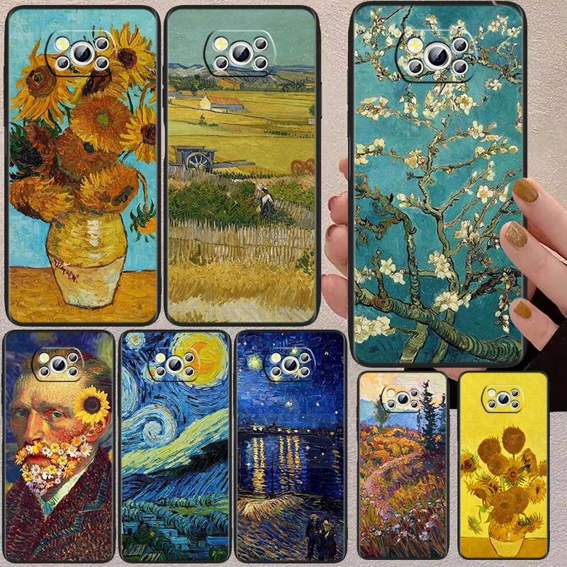 

Van gogh Art Painting Black Phone Case For Xiaomi Mi Poco X5 X3 Pro X4 F4 F3 GT M5 M5s M4 M3 C55 C50 C40 5G