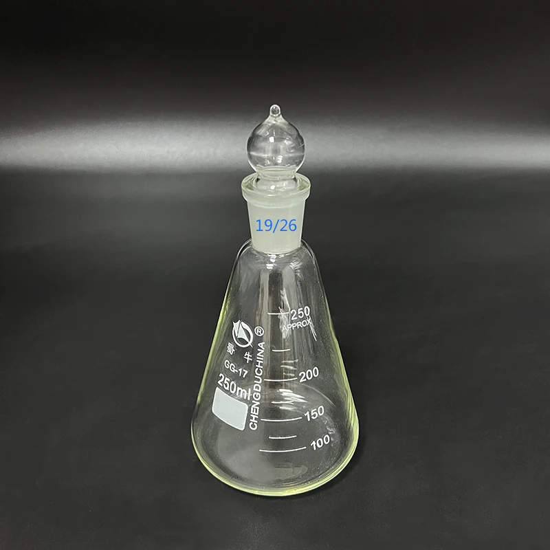 

SHUNIU Conical flask with standard ground-in glass stopper 250ml,joint 19/26,Erlenmeyer flask with standard ground mouth