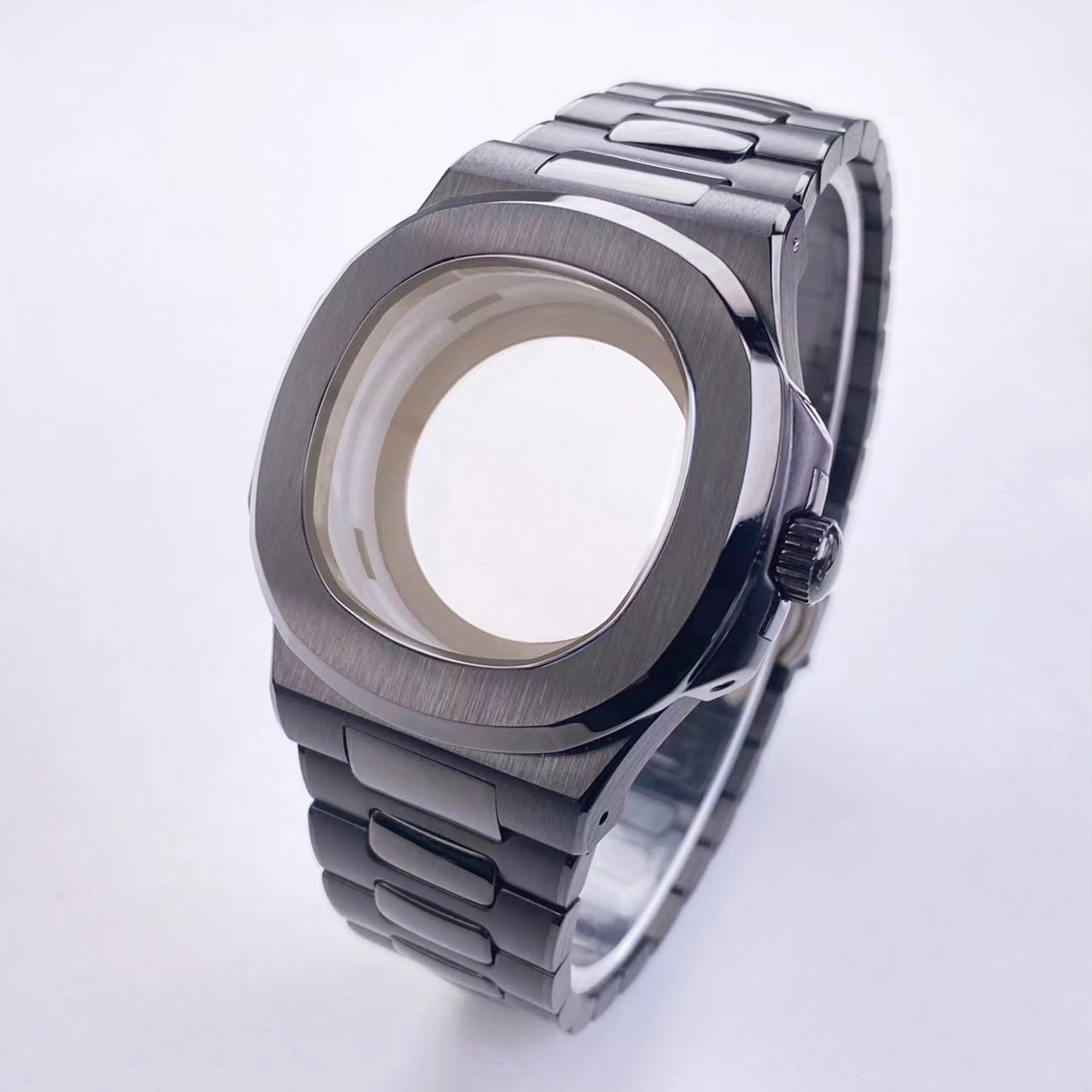 Boîtier de montre Spuare noir 40mm NH35, verre saphir pour Seiko Mod Nautilus nh35 nh36 nh38, mouvement 29.8mm, pièces de boîtier de montre