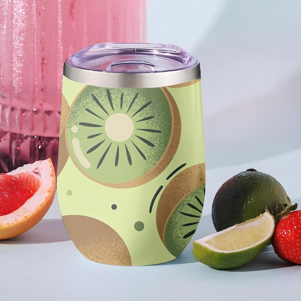 Termos de Acero Inoxidable de Doble Pared con Aislamiento al Vacío de 12oz, con Tapa, para Bebidas Frías y Calientes, Diseño de Kiwi Verde, Regalo