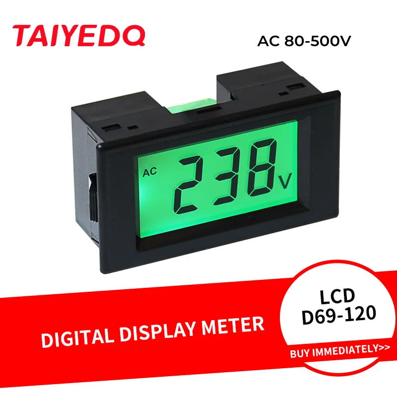 AC80-500V LCD Display Digital Voltmeter 79*43*31mm AC Panel Meter Volt Meter D69-120