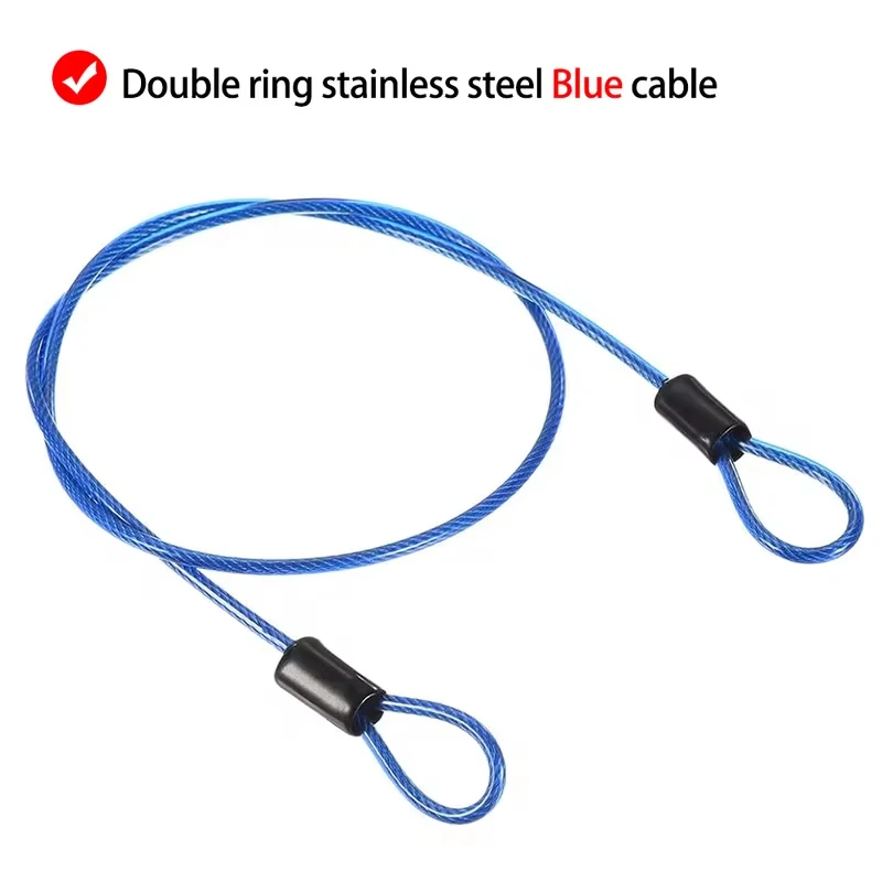 

6PCS 2mm Thick Blue PVC Coated Cable 304 Stainless Steel Wire Rope Luggage Locking Core Cable with Double Ring 0.3/0.4/0.5 /1/1.