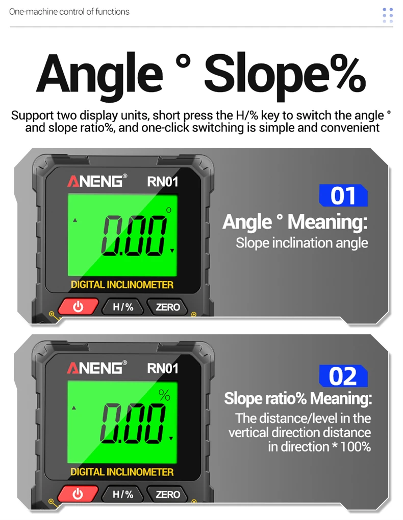 ANENG RN01/RN02/RN03 Digitaler Neigungsmesser Vierseitig Magnetisch Automatische Bildschirmumklappung Multifunktionaler Mehrwinkel-Horizontalmesser – Detail 10