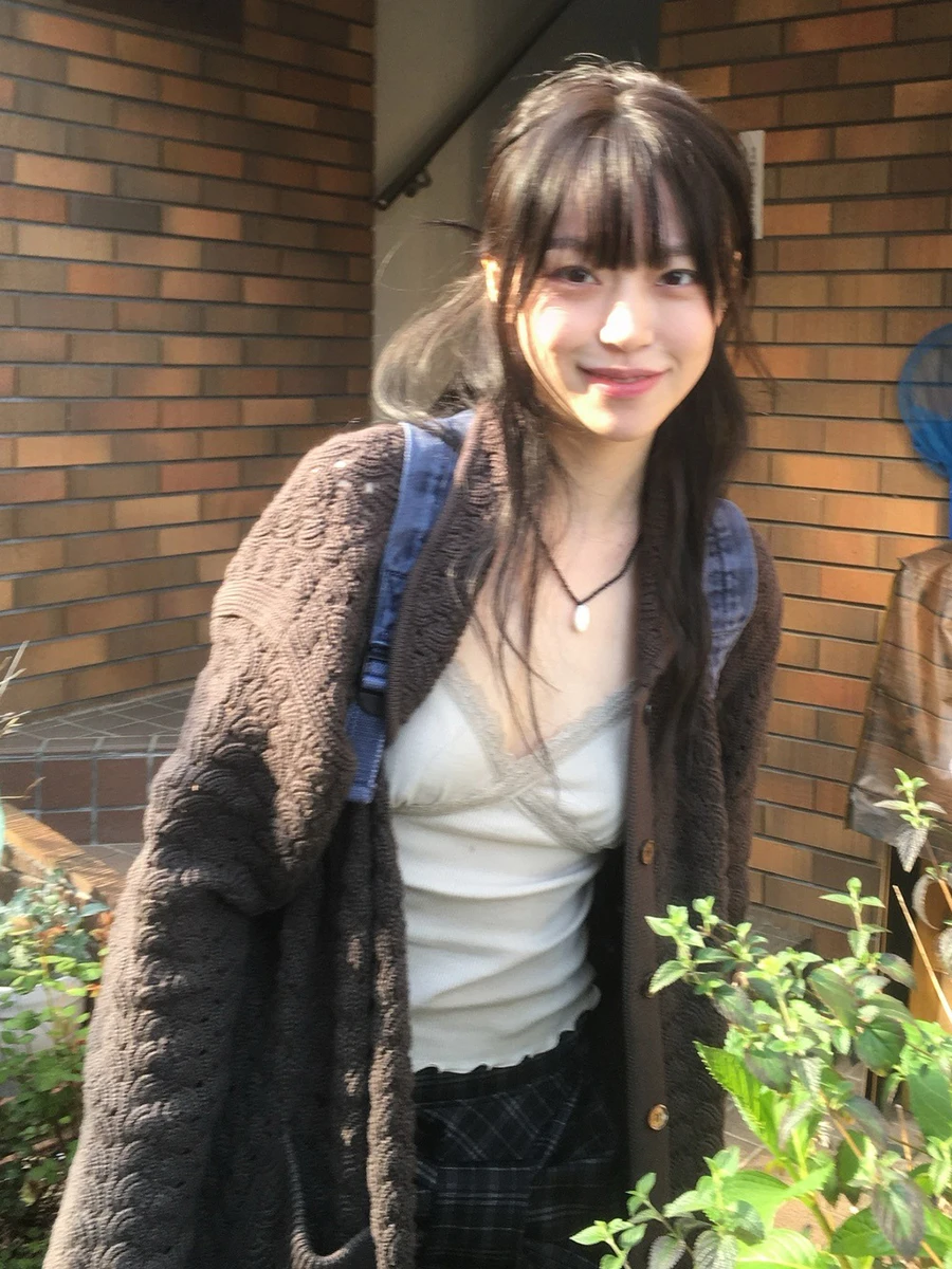 WEIRD PUSS Japanese Artistic Sle Knitted Cardigan Women's Faionable Versatile Spicy Girl Top Button Design Slimming Polye...