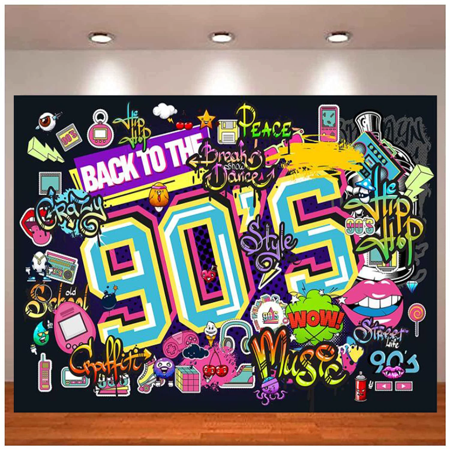 Back to the 90's Backdrop For Parties  Hip Hop Graffiti Party Banner Party Wall Decor For Adults Music Retro Radio Background