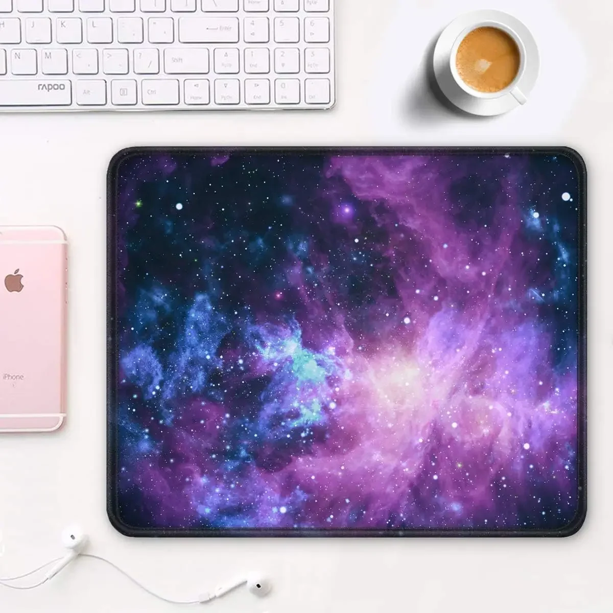 Square Outer Space Galaxy and Stars Design Mouse Pad Non-Slip Rubber Small Mousepads with Durable Stitched Edge for Office Home