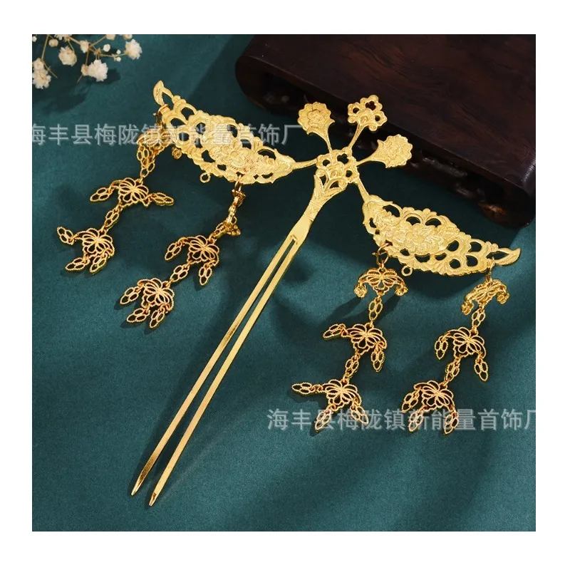 

Hairpin Flower Lady Picture Hairpin Copper Plated Real Gold Ancient Hair Accessories Restoration Tang Dynasty Hanfu Headdress St