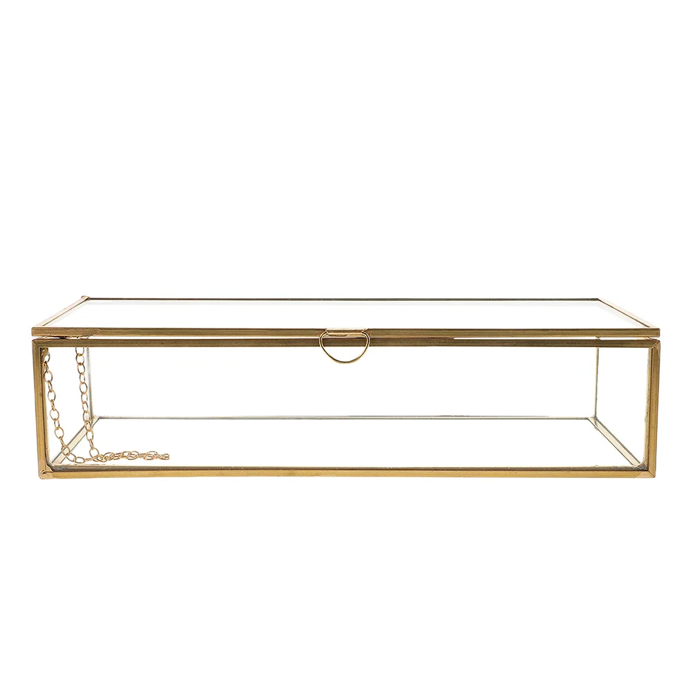 

5.7x3.5x2.1 Inch Glass Jewelry Box Vintage Rectangle Transparent Lidded Case for Jewelry Trinket Storage Display Decor