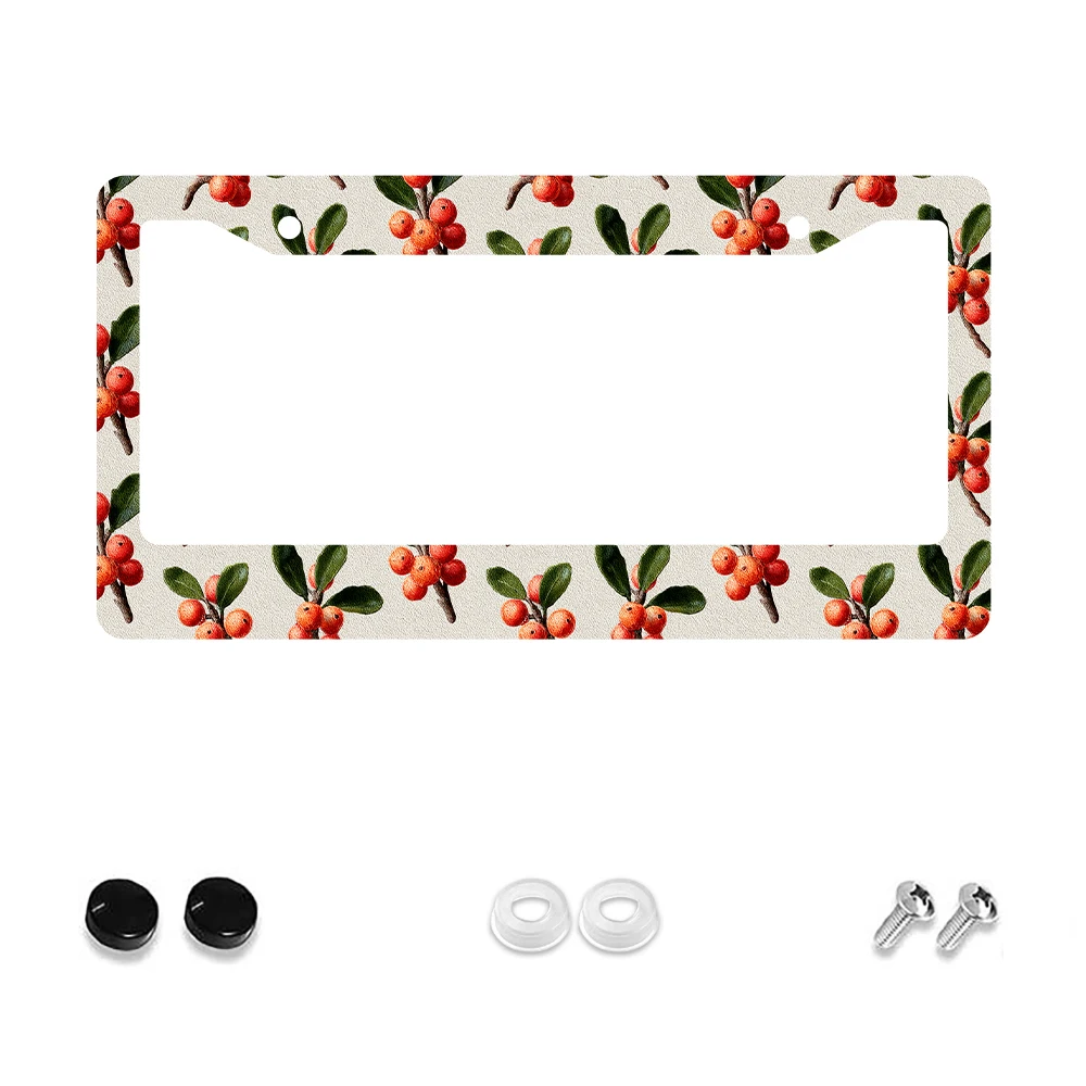 

1 шт. винтажная рамка номерного знака с 2 отверстиями и рисунком красных ягод, алюминиевый материал, 6x12 дюймов с набором винтов, ретро-новинка Car De
