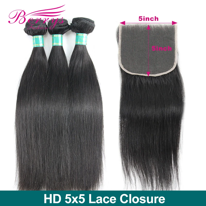 5x5 HD Lace Closure With Bundle Brazilian Straight 3 Bundles With 5x5 Lace Closure Human Hair Can Be Dye and Bleached Any Color