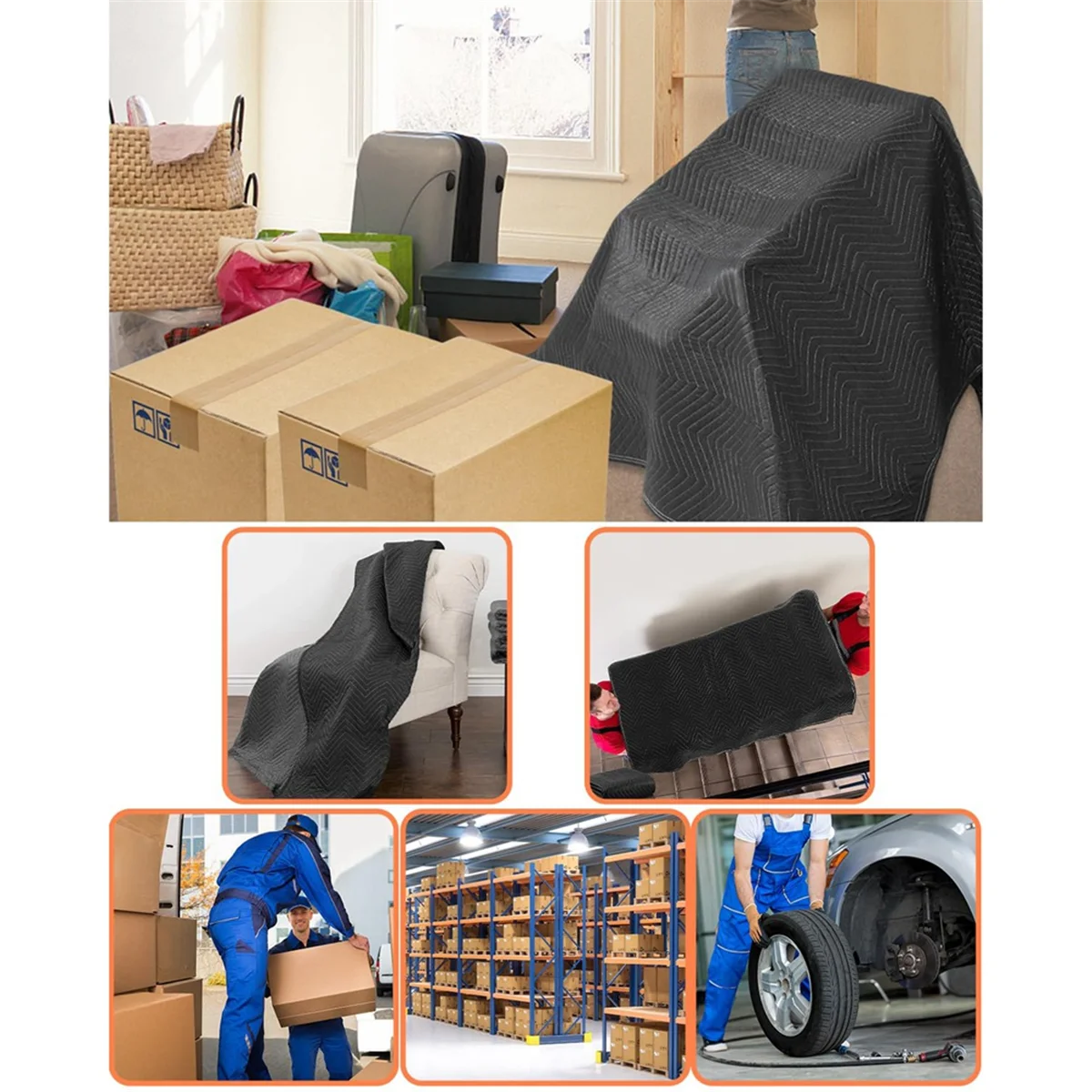 

ABNQ 2Pcs Moving Blankets 40x72Inches Heavy Duty Packing Blankets for Moving Shipping Furniture Wrapping for Furniture-Black