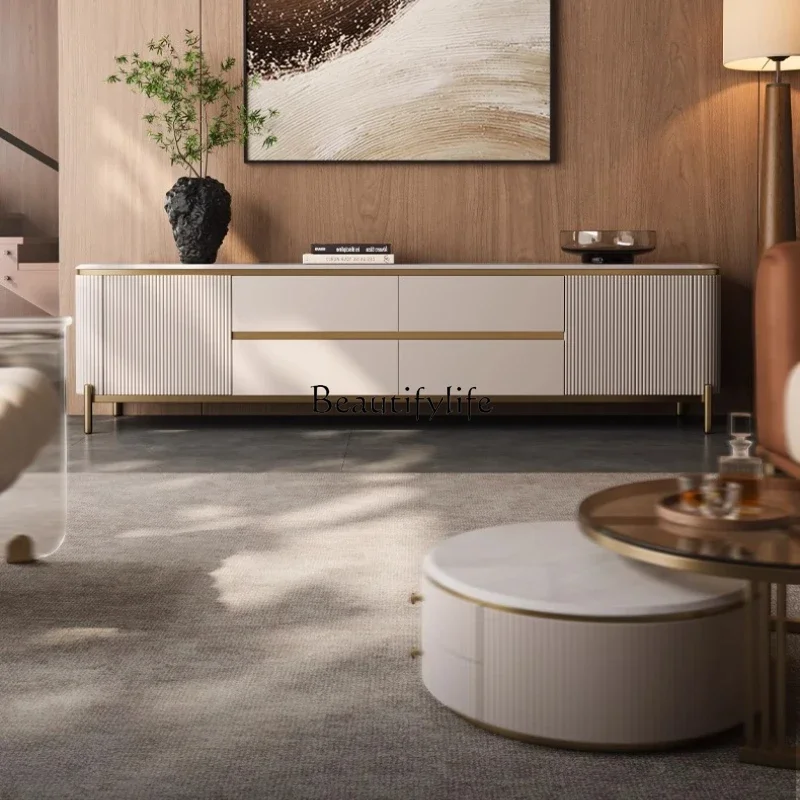 

pg45Italian light luxury natural marble TV cabinet household living room modern high-end villa floor cabinet