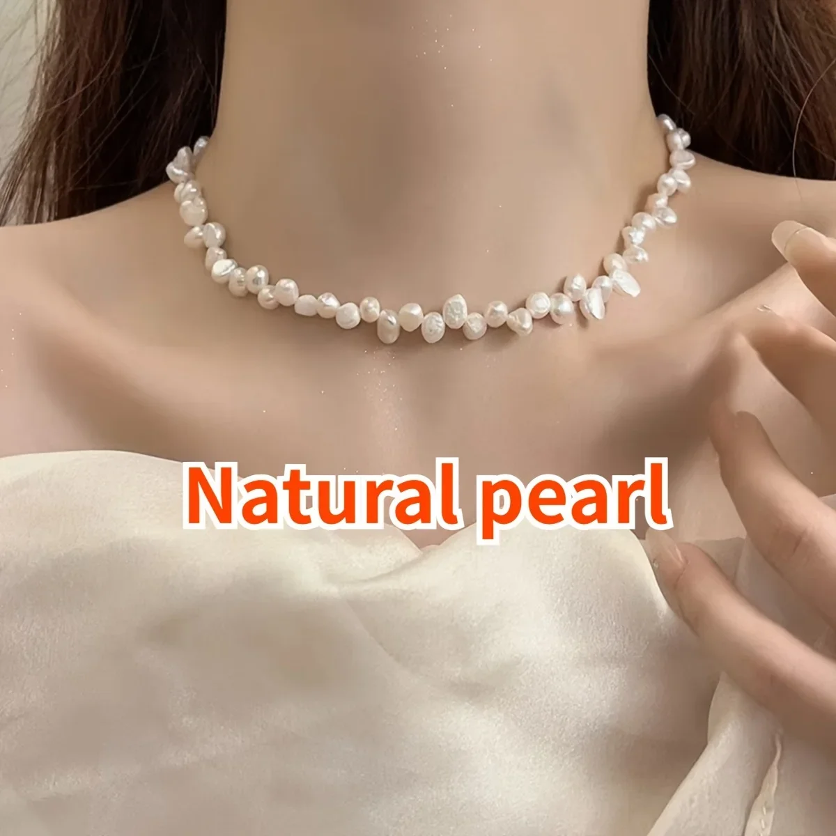 

Dainashi 5-6mm Baroque Flower Pearl Freshwater Pearl Necklaces 18k Golden Plated Heart Clasp Necklaces for Women Jewelry Gift