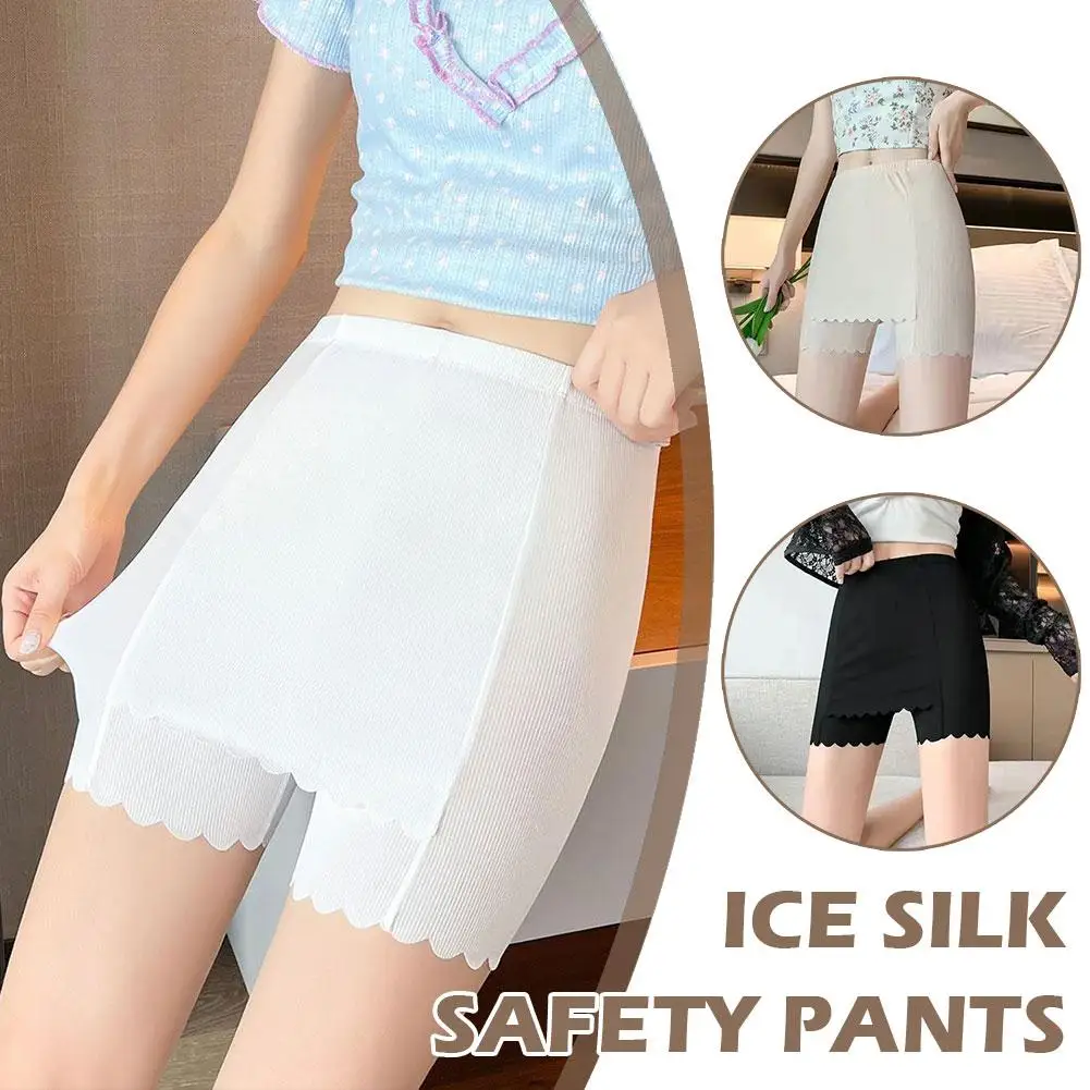 Ice Silk Double Layer Safety Pants Invisible Under Silk Shorts Anti-chafing Skirt Front Ice Anti-slip Safety Shorts Crotch O2p5