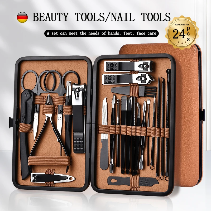 7-24 pezzi Set di strumenti per manicure Kit di taglierina per cuticole in acciaio inossidabile Tagliaunghie professionale Pedicure Strumenti per toelettatura di nail art