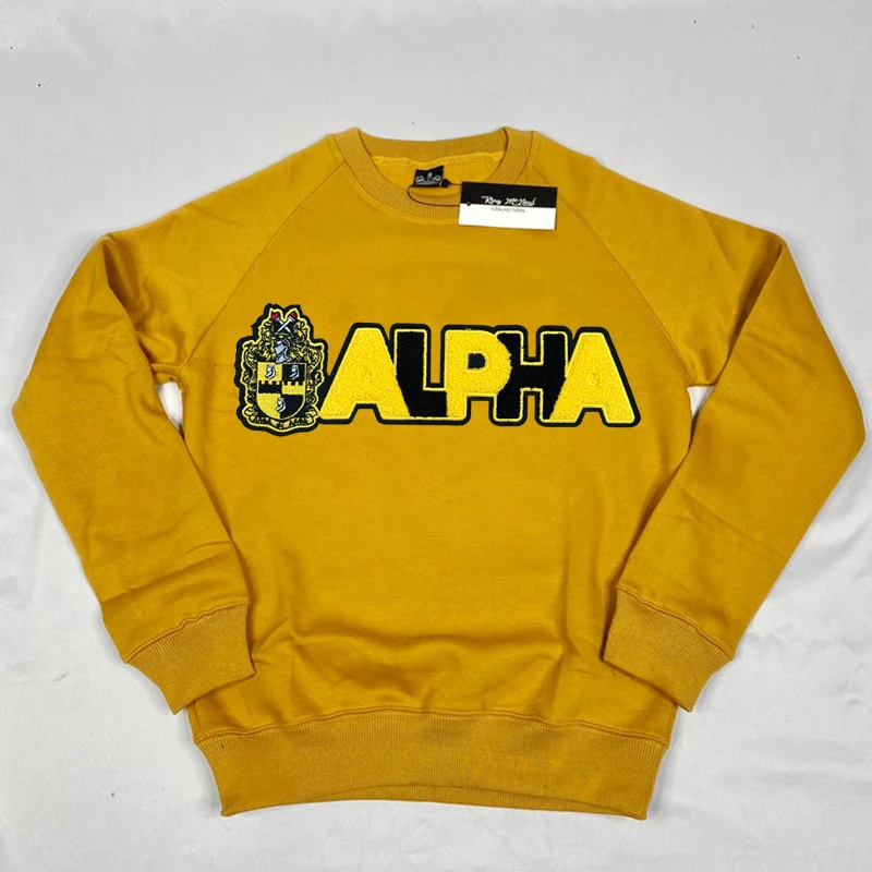 Large Chenille Old Gold and Black Fraternitry Alpha Phi Alpha Round with Tail Greek Number Since 1906 Chenille Patch for Hoodies