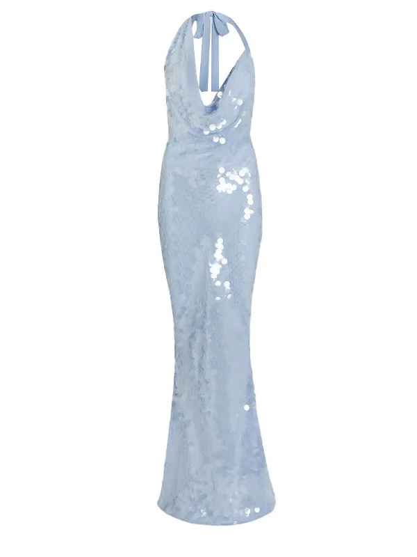 Women's Sequined Dr Glittering Strapl Gown iny Beaded Eveningwear mid Waist No Sve Long Sve Polyester 