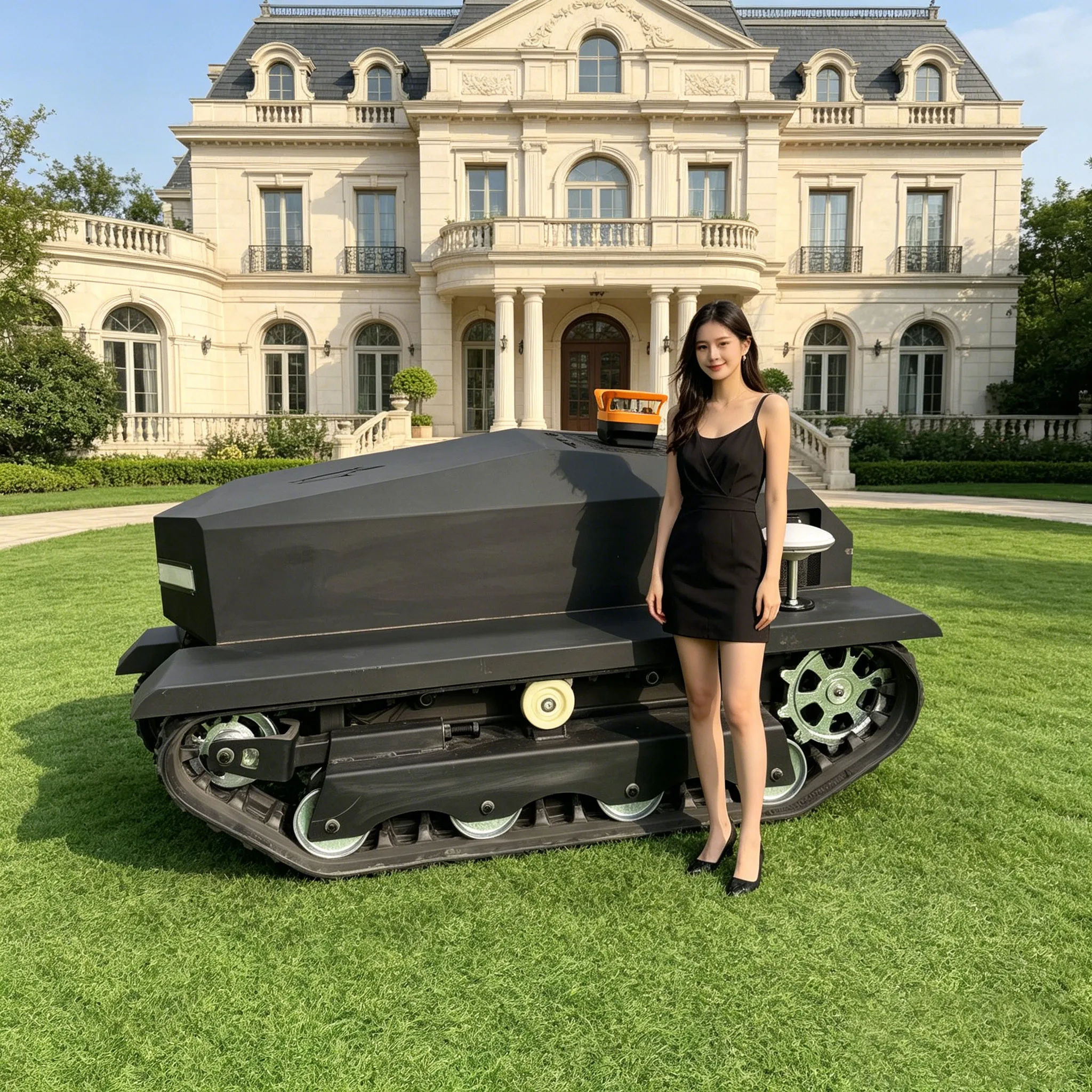 

Customized remote-controlled lawn mower, allowing humans to remotely control the machine and work while playing