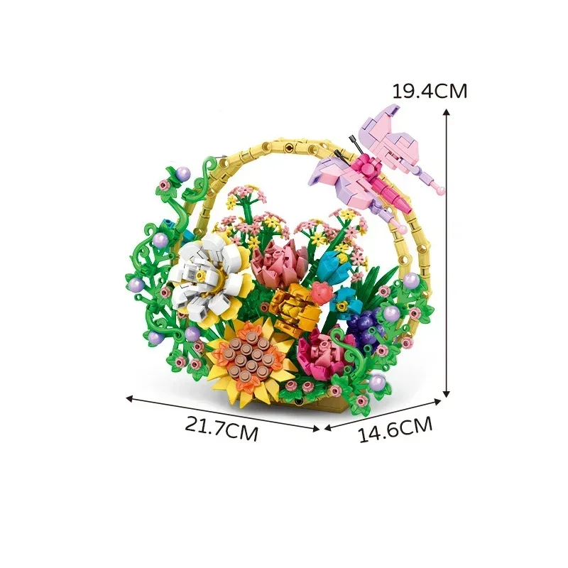 Simulação criativa de flor bonsai cesta de flores mesa decoração blocos de construção tijolos brinquedos presentes