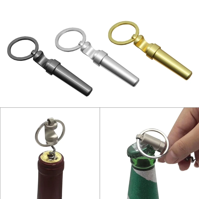 Zinc Alloy Beer Bottle Opener Keychain Mini Bottle Openers Pocket Keyring Pocket Cylindrical Beer Bottle Opener