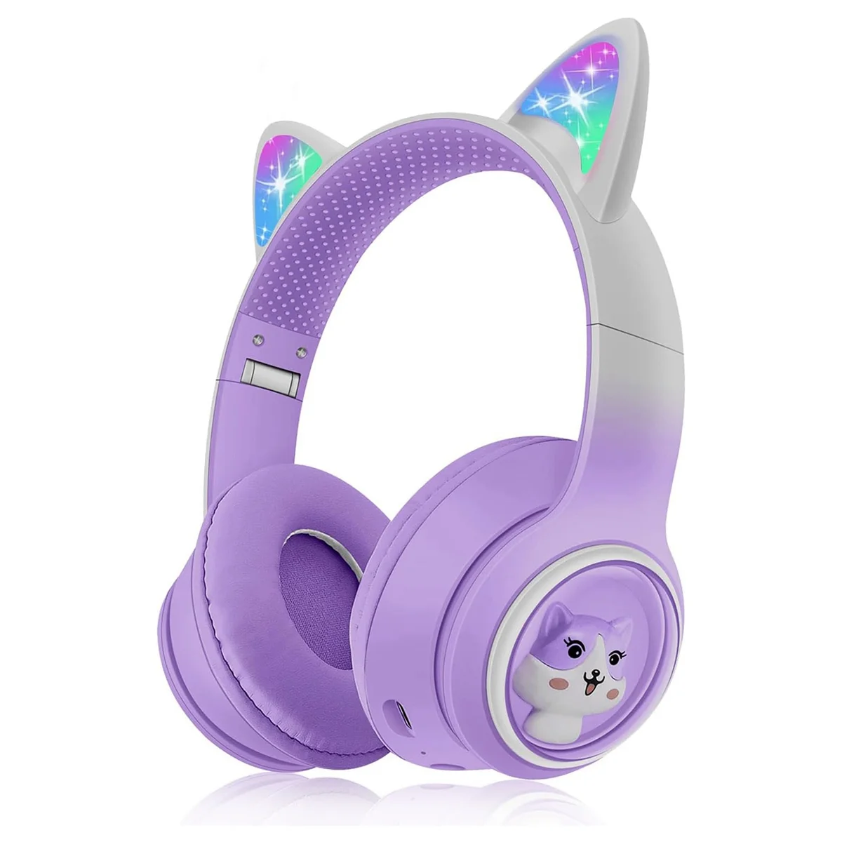 Fones de ouvido Bluetooth infantis, fones de ouvido sem fio dobráveis com luz LED, fone de ouvido de jogo com orelhas de gato para telefone-B