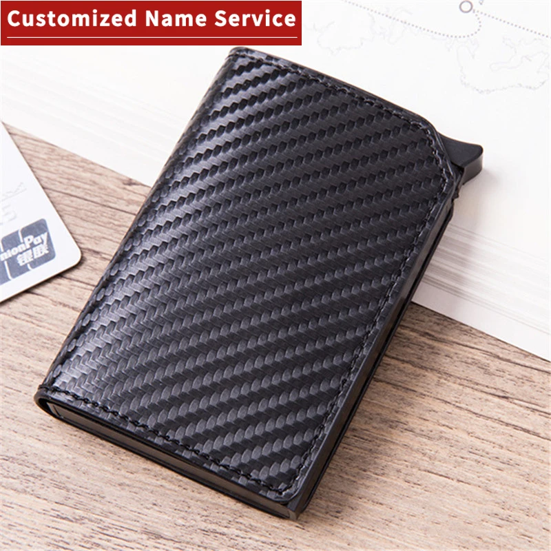 Bycobecy Customized Name Wallet Credit Card Holder RFID Blocking Men Leather Wallet Magnetic Closure Pop Up Cards Holder Wallet