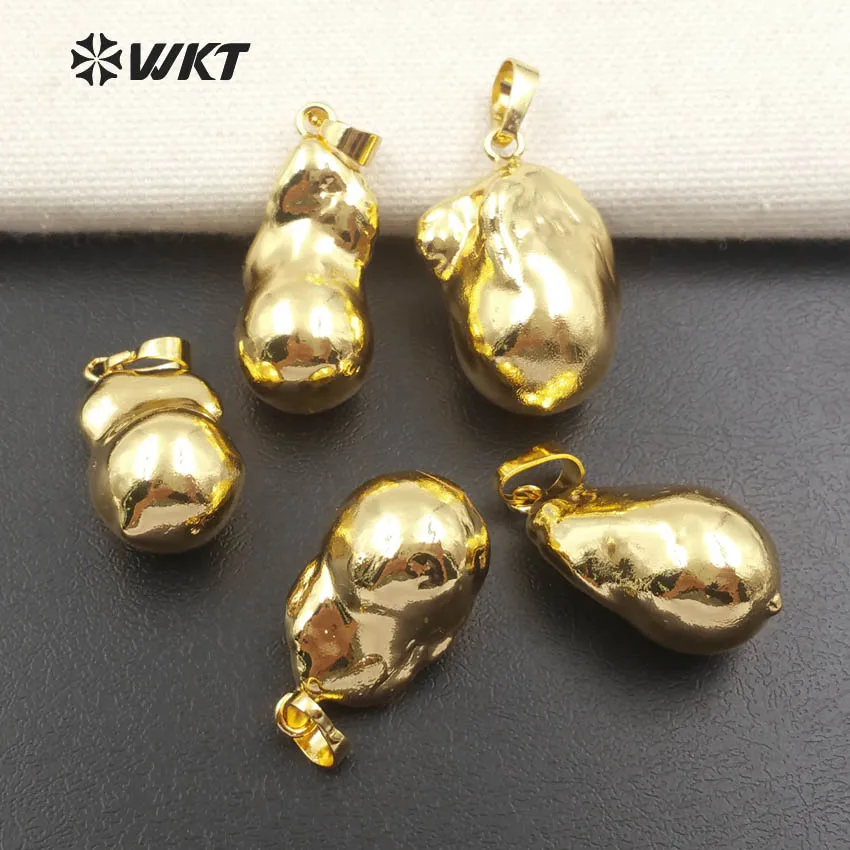WT-P1085 Fashion Lovely Natural Freshwater Pearl  Random Shape Pendant With Gold Plated  For Women