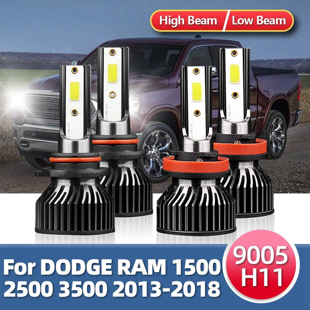 Headlights LED 72W 6000K 9600LM Auto 12V Bright Turbo Bulbs 9005 H11 For Dodge RAM 1500 2500 3500 2013 2014 2015 2016 2017 2018