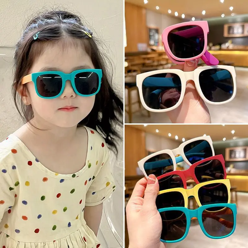 

Folding Kids Sunglasses for Boys Girls Vintage Sports Square Children Shades Glasses UV400 Outdoor Baby Sun Protection Eyewear