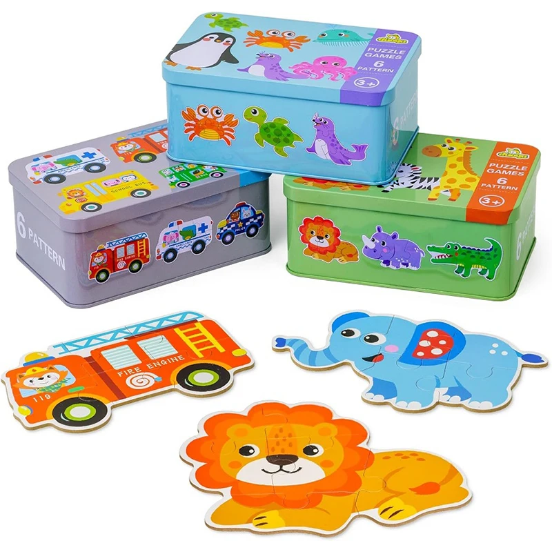 Baby Wooden Puzzles for Toddlers Montessori Development Toys Educational Animals Puzzle Board Games for Kids Boys 1 2 3 Years