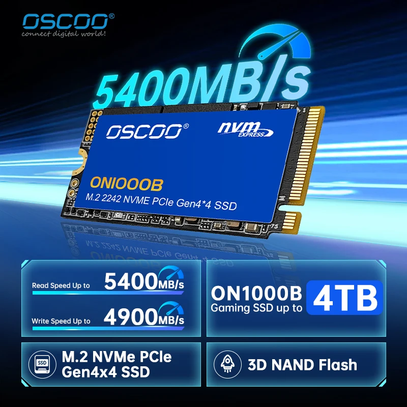 OSCOO 5400MB/s M.2 SSD NVMe M.2 2242 2TB 1TB ฮาร์ดดิสก์แบบโซลิดสเตตภายใน M2 PCIe 4.0x4 สำหรับ PS5 แล็ปท็อป และพีซี