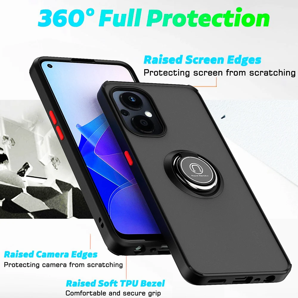 KEYSION Fashion Matte Phone Case for OPPO Reno8 Z 5G 8 Lite 7Z Transparent Ring Stand Shockproof Phone Cover for OPPO F21 Pro 5G