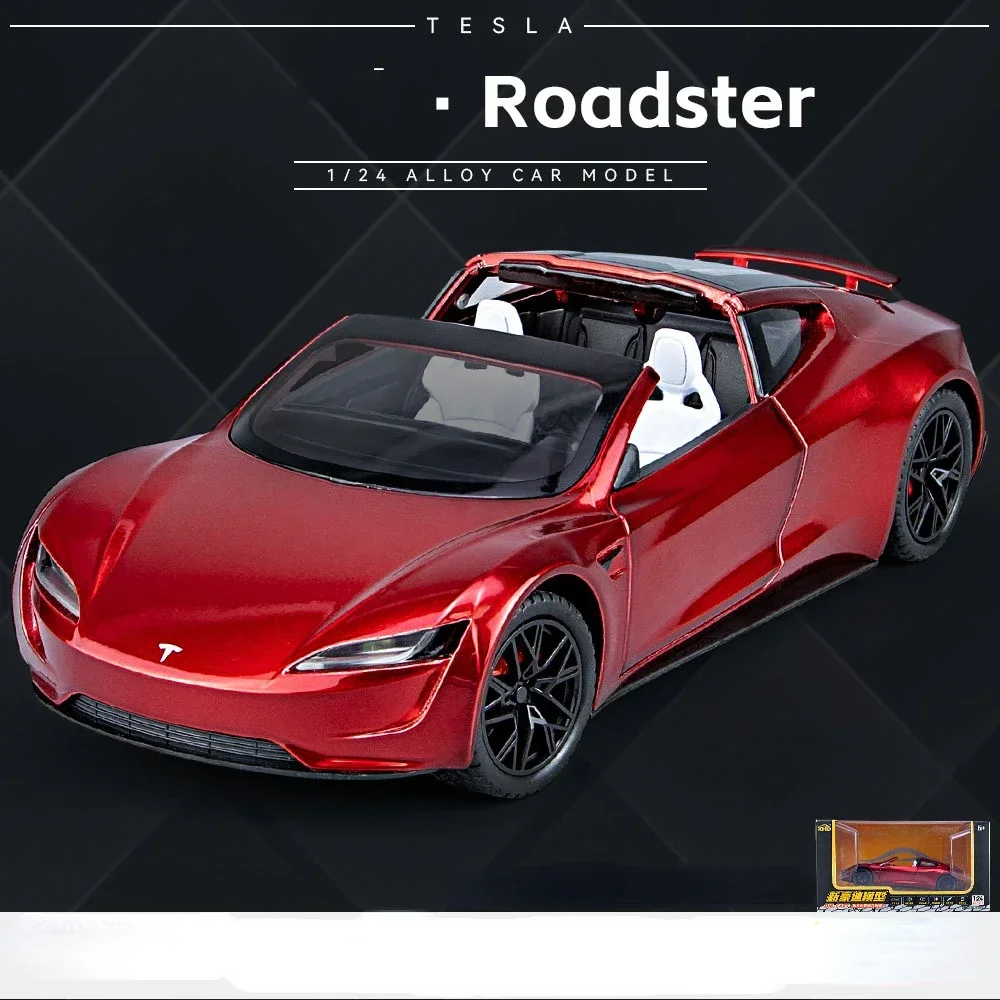 1:24 Tesla Roadster Super Car Alloy Car Model Wheel Steering Sound Light Collectibles Toy Birthday Gift C147