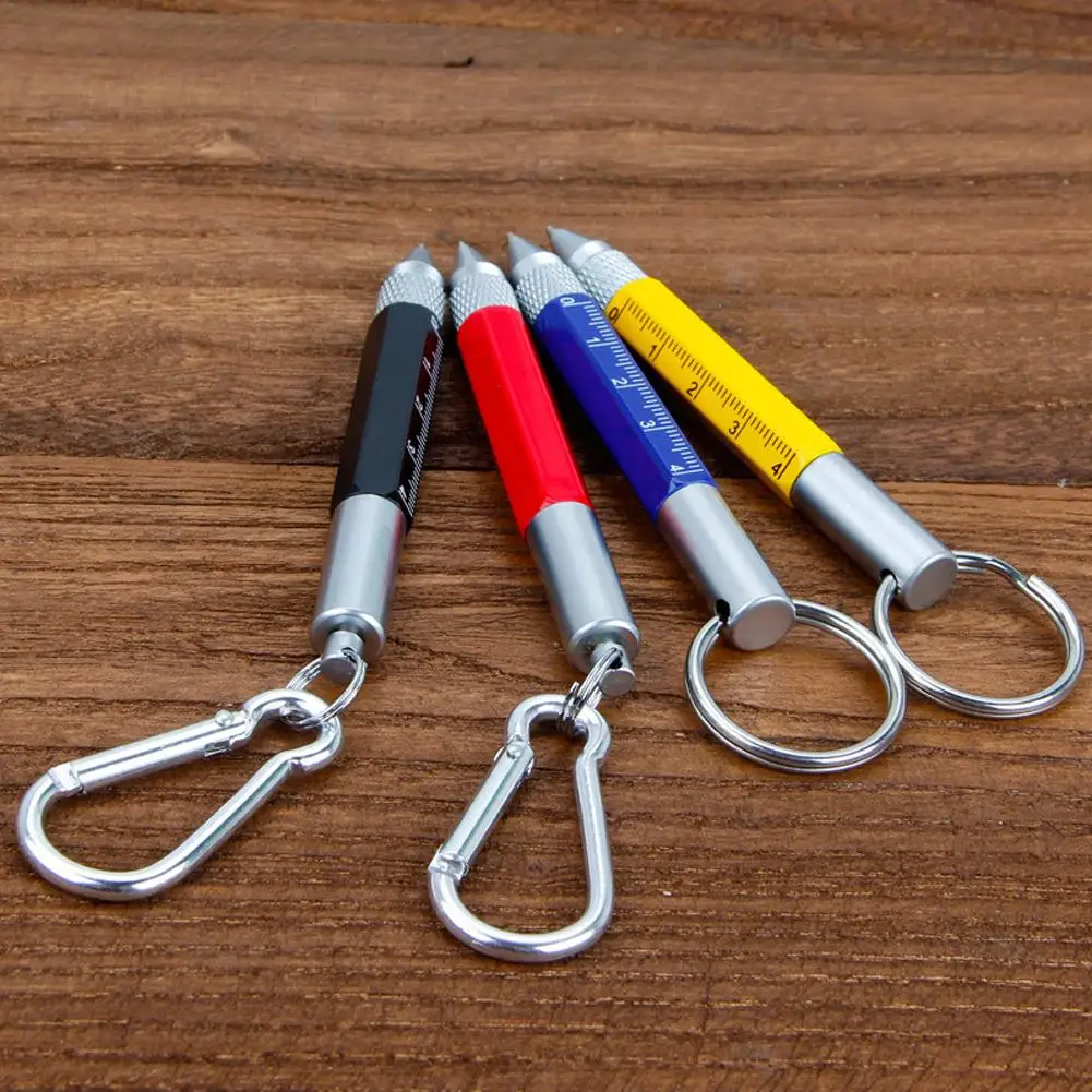 6-in-1 Refill Pen Rotating Metal Pens Screwdriver Hexagonal Touch Screen Carabiner Small Scale Ballpoint Keychain dropshipping