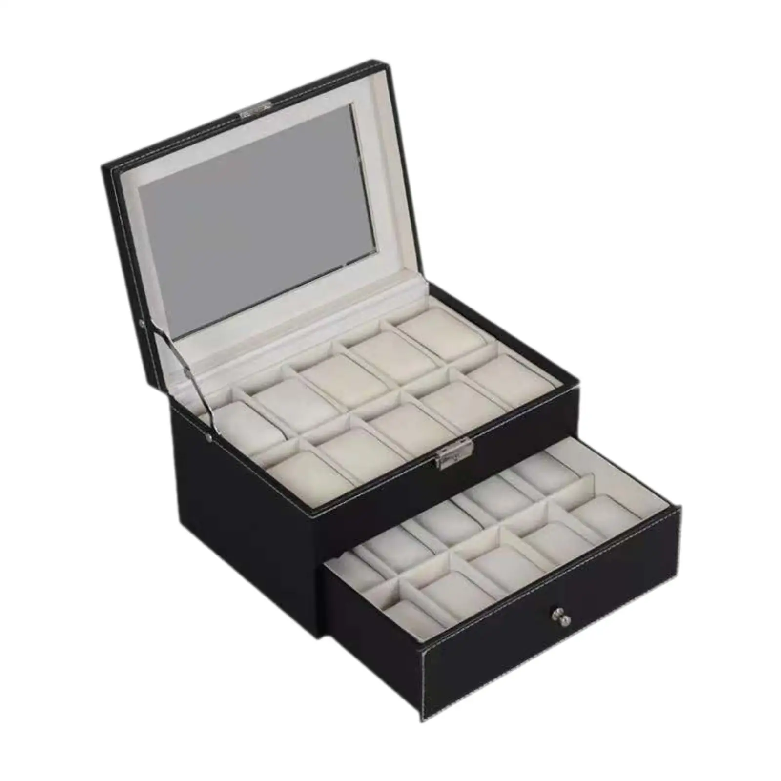 12 Slots Watch Box Jewelry Display Drawer Portable Double Layer Watch Storage Box Watch Holder Display Case for Earrings Gift